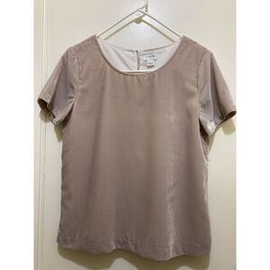 J. Crew Top Womens XS Pink Velvet Tee Short Sleeve Keyhole‎ Back Lined Holiday